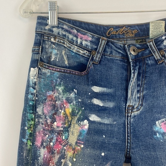 Cotton Denim Paint Splatter Art - Picture 2 of 16